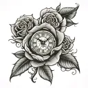 rose with clock tattoo design idea
