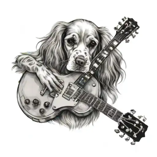 les paul Guitar, cocker spaniel, female daughter, 21 giugno 2021 tattoo design idea