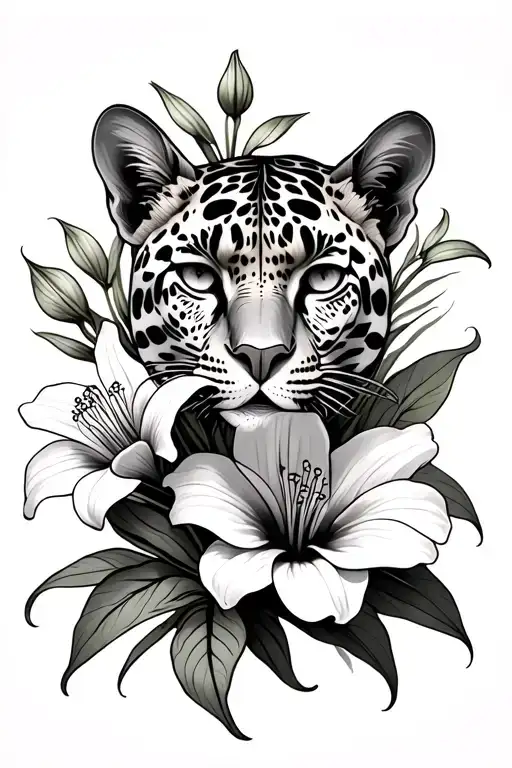 leperd with stargazer lilies snd hibiscus flowers  tattoo design idea