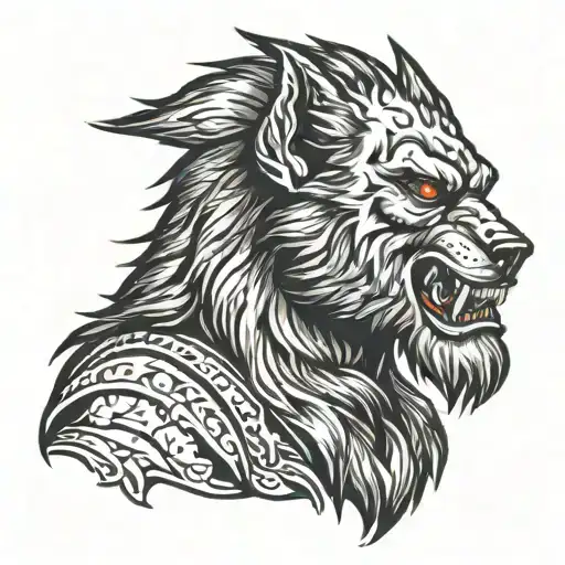 werewolf head profile holding tattoo design idea