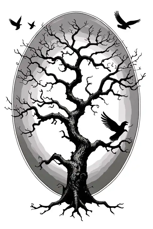 Poison Tree With Doves on the branches and flying away tattoo design idea
