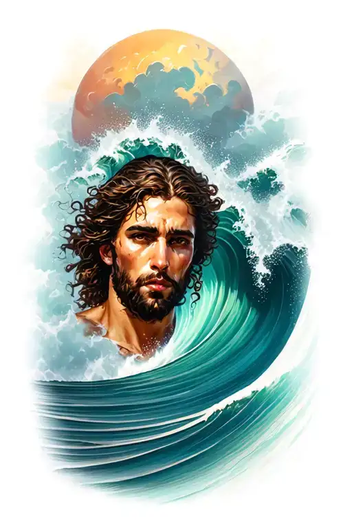 posiedon with wave crashing tattoo design idea