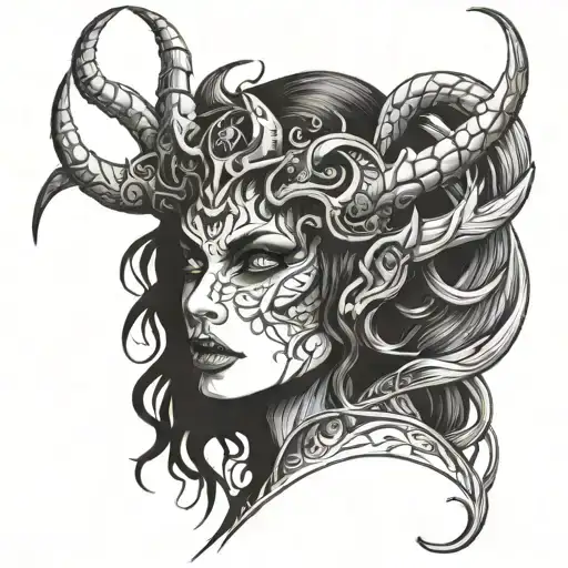 Demon woman tattoo design idea
