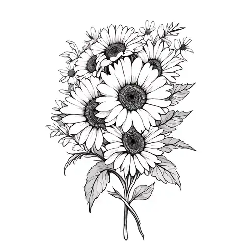 gladious flower surrounded with gerbera daisies intertwined and sunflower spray tattoo design idea