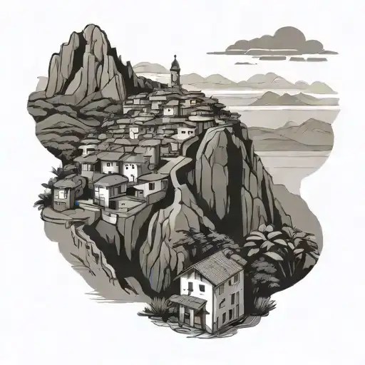 favela with mountains. sights of Brazil and Switzerland tattoo design idea