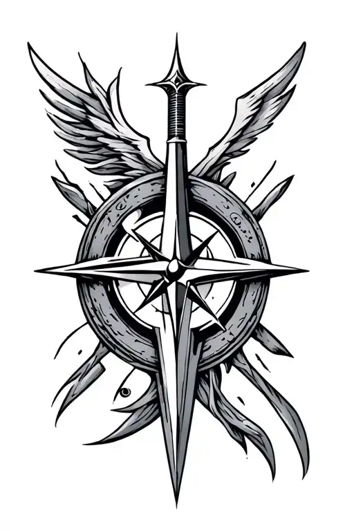 nordic compass, nordic sword piercing tattoo design idea