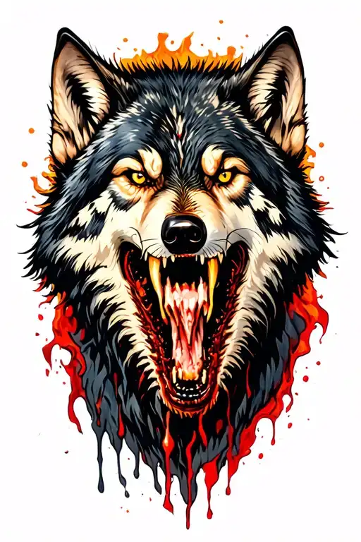 rabid wolf wounded tattoo design idea