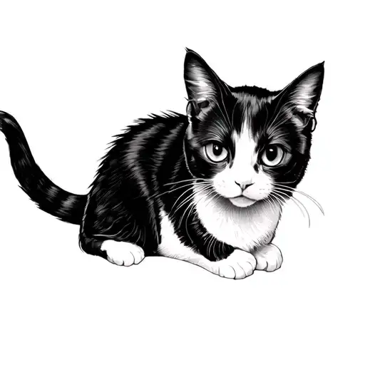 unique cool small black and white cat tattoo  tattoo design idea