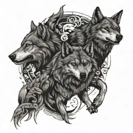 two wolves one black one white  tattoo design idea