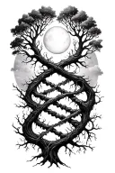 tree of life intertwined representing DNA double helix and universe  tattoo design idea