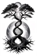 tree of life intertwined representing DNA double helix and universe  tattoo design idea