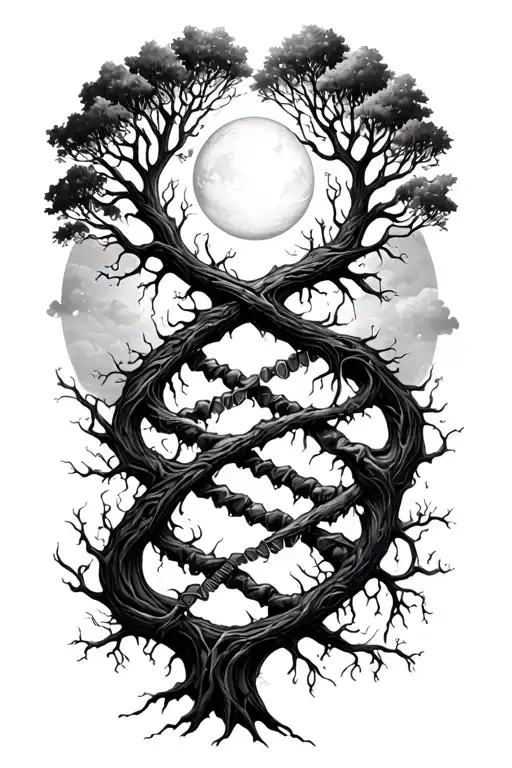 tree of life intertwined representing DNA double helix and universe  tattoo design idea