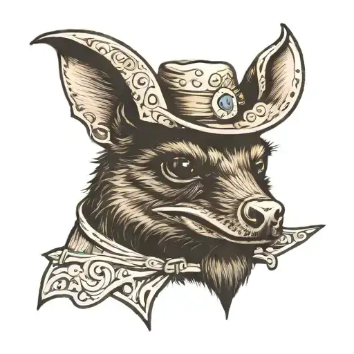 fruit bat wearing cowboy hat tattoo design idea