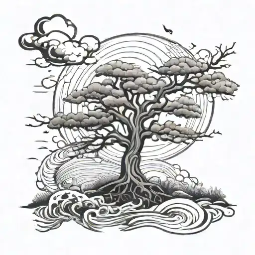 hurricane and tree tattoo design idea