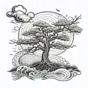hurricane and tree tattoo design idea