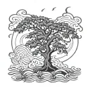 hurricane and tree tattoo design idea
