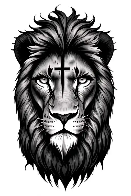 lion with cross scar over eye  tattoo design idea