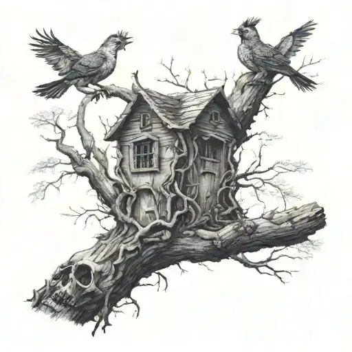My coffin is still making noise in the forest. He is a tree. He is a tree. he nurses nests tattoo design idea