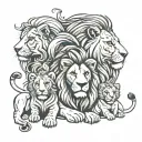 a lion family with a male, female lion and two little lions. tattoo design idea