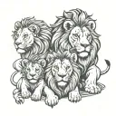 a lion family with a male, female lion and two little lions. tattoo design idea