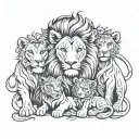 a lion family with a male, female lion and two little lions. tattoo design idea