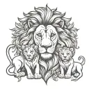a lion family with a male, female lion and two little lions. tattoo design idea