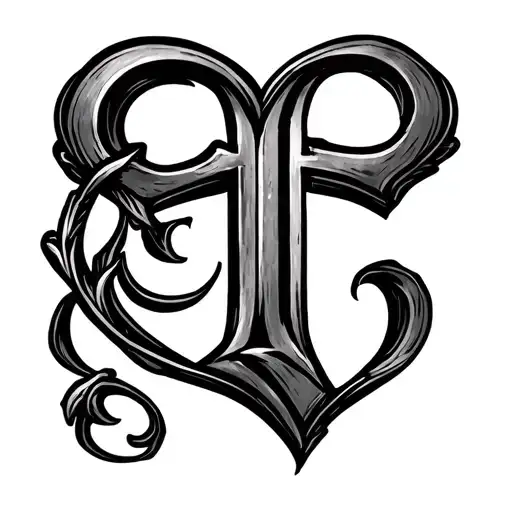 "T" Heart Initials tattoo design idea