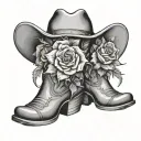 cowgirl boots with hat ontop and flowers tattoo design idea