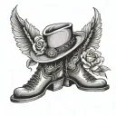 cowgirl boots with hat ontop and flowers tattoo design idea