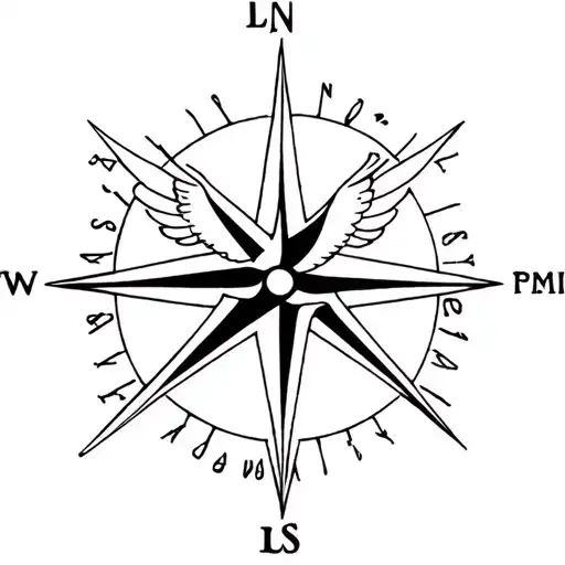 A dove in flight as a compass needle, symbolizing peace guiding life’s journey. Minimalist, elegant, with fine lines  tattoo design idea