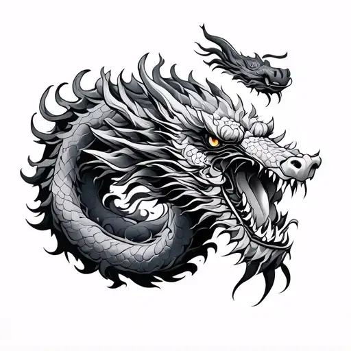 3 headed Japanese dragon wrapped tattoo design idea