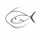 A minimalist tattoo design featuring a sleek and elegant outline of a fish, capturing its fluid and graceful curves. The tattoo design idea