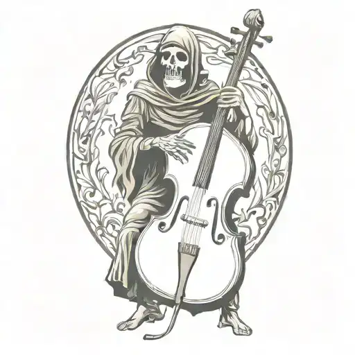 upright bass and grim reaper tattoo design idea