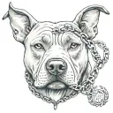 Create a tattoo design featuring a pitbull wearing a chain with a guitar pendant, representing the client's favorite things - dogs, music, and jewelry tattoo design idea