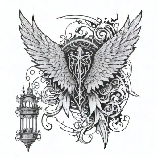 wings with gates of hell 666 in middle tattoo design idea
