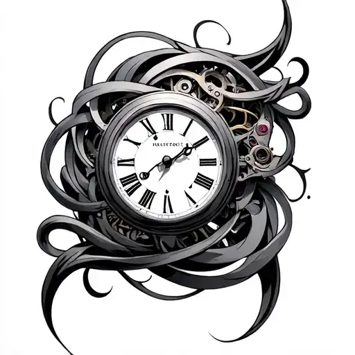 Aeon with timeless clock mechanism intertwined tattoo design idea