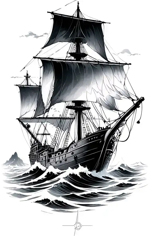a compass leading a lost, fragile ship through the rough waves and the dark of night, guiding her to see the light tattoo design idea