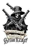 bennett in nice curssivewith grim reaper and guns under writing tattoo design idea
