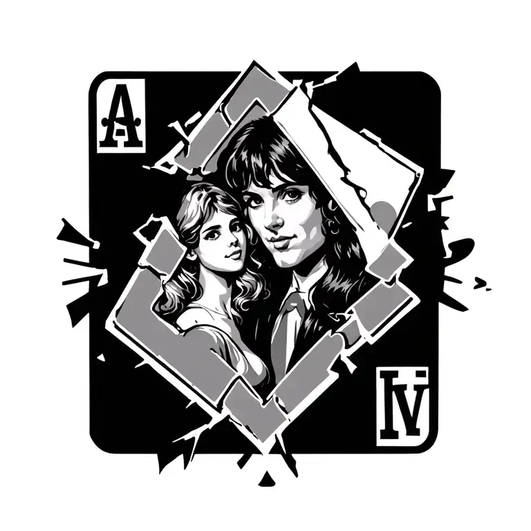 ace family but only Catherine and the kids, ace symbol with something unique and having the ace break open tattoo design idea