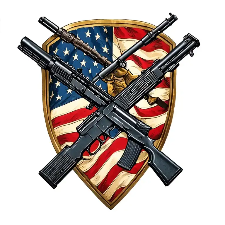 Incorporate the iconic symbol of the US Army infantry crossed rifles in a modern way. tattoo design idea