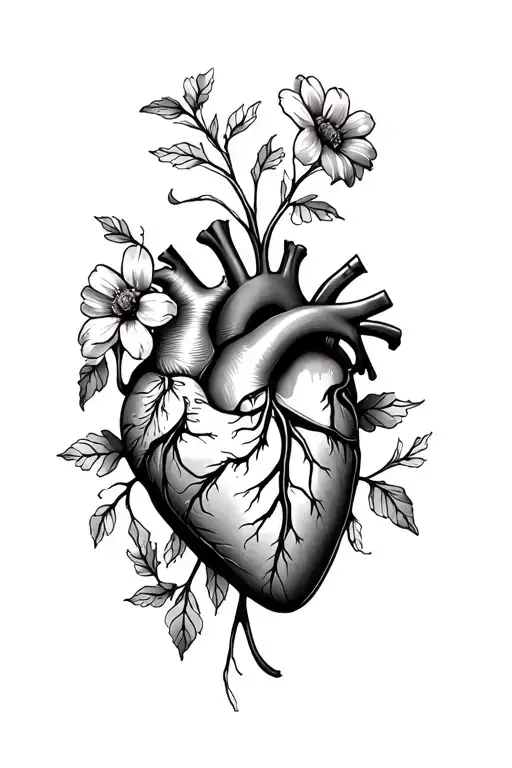 human heart withflowersinside tattoo design idea