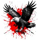 eagle  with splashes on red tattoo trash polka style with shadow for decal on white paper by Volker Merschky Simone Pfaf tattoo design idea
