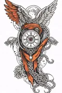angel wings with broken chain at the bottom and the phases of the moon in the middle tattoo design idea