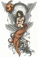 angel wings with broken chain at the bottom and the phases of the moon in the middle tattoo design idea