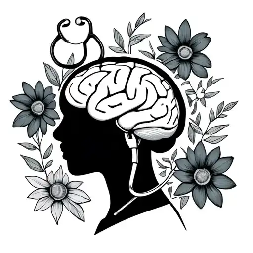 intellectual disability nurse with brain flowers and stethoscope  tattoo design idea