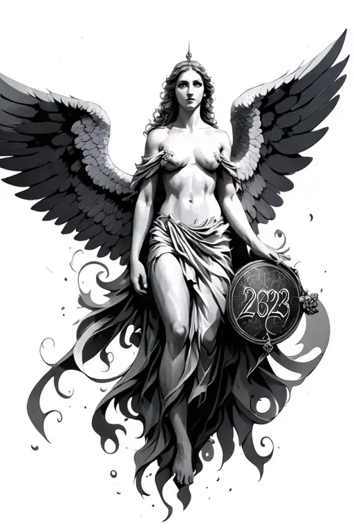 archa gel Raphael angel and 2025 Number tattoo design idea