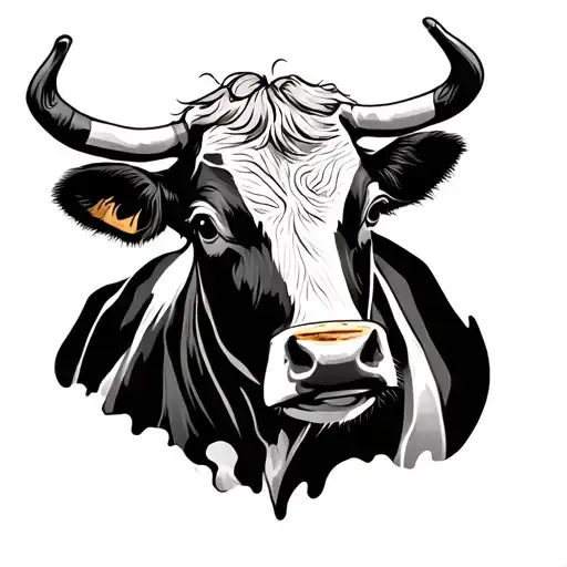cow with ice coffee tattoo design idea