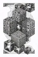 geometric pattern with cube shaped cage tattoo design idea
