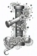 in memory scroll with stars scattered tattoo design idea