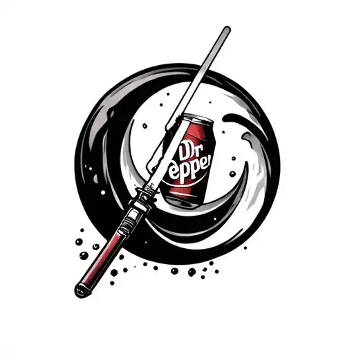 A solid circular mold jello blob with a lightsaber, Dr Pepper can, and crescent moon inside tattoo design idea